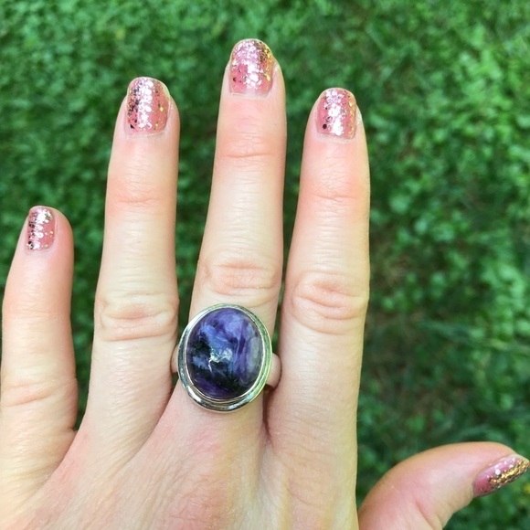 Vintage 925 Sterling Silver Charoite Ring - Picture 7 of 7